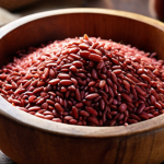 **

Prompt: Close-up shot of vibrant red-hued red yeast rice (angkak) grains in a rustic wooden bowl, showcasing the texture and color. Soft, diffused lighting. Focus on detail. Implies umami flavor and quality ingredients.

**